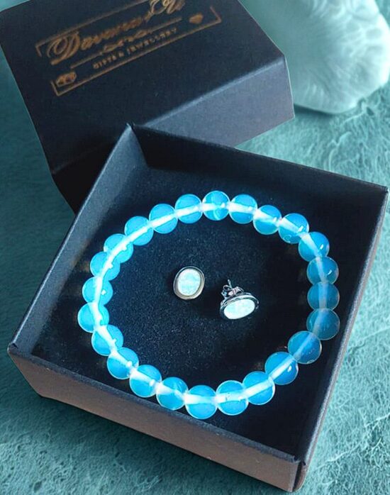 Jewelry Set “Opalite Glow” – Silver Earrings and Bracelet
